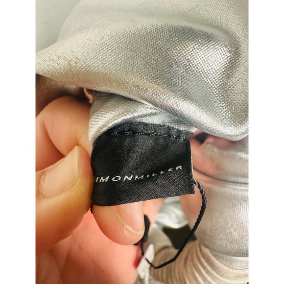 SIMON MILLER Silver Metallic Lopsy Knot Detailing Magnetic Shoulder Bag - Picture 6 of 8